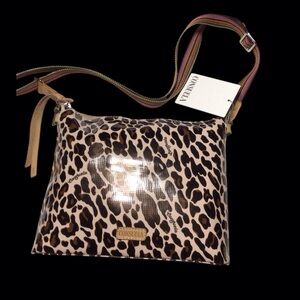 NWT..Consuela Downtown Wild Print Crossbody Bag with brown Accents.